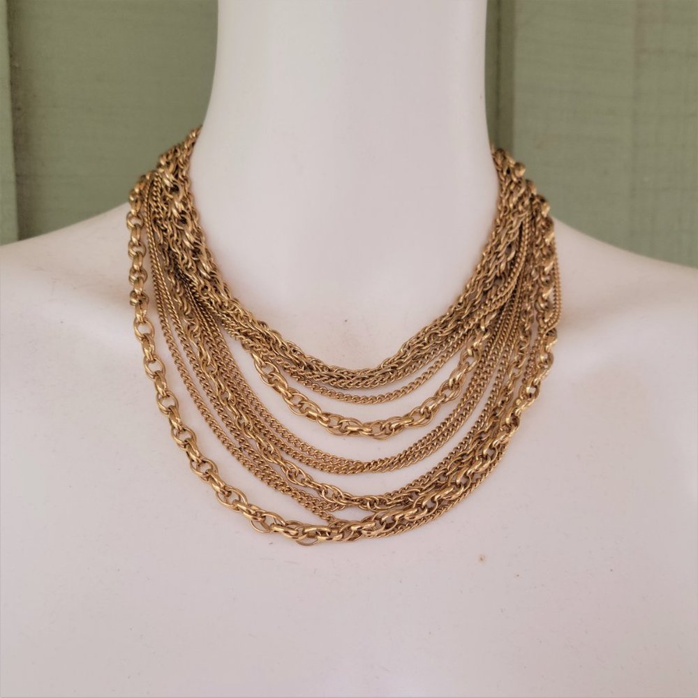 GOLD-TONE 11 Strand Chain Necklace